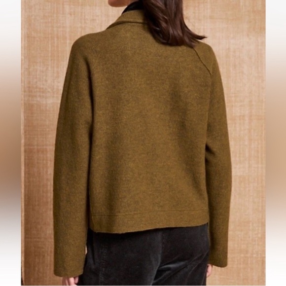 EILEEN FISHER Large Lightweight Boiled Wool Motorcycle Jacket GOLD LEAF NWT $388 - Picture 2 of 14